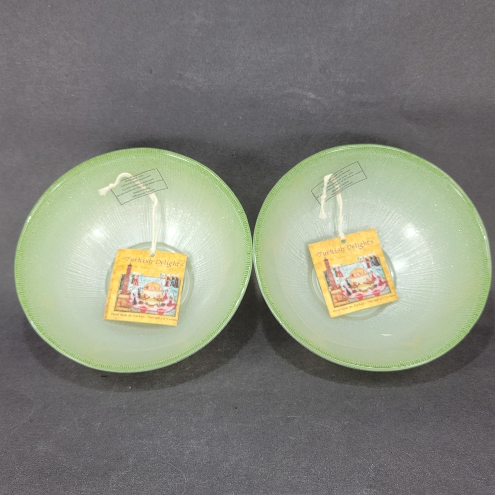 Turkish Delights Bowls Trinket Dishes Hand Made in Turkey Green Silver Set of 2
